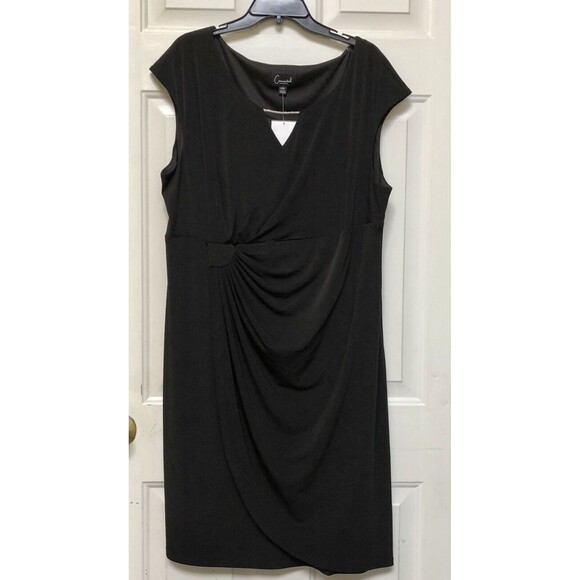 CONNECTED APPAREL WOMEN'S DRESS BLACK PLUS SIZE 22W CAP SLEEVEJERSEY SHEATH - Picture 2 of 9